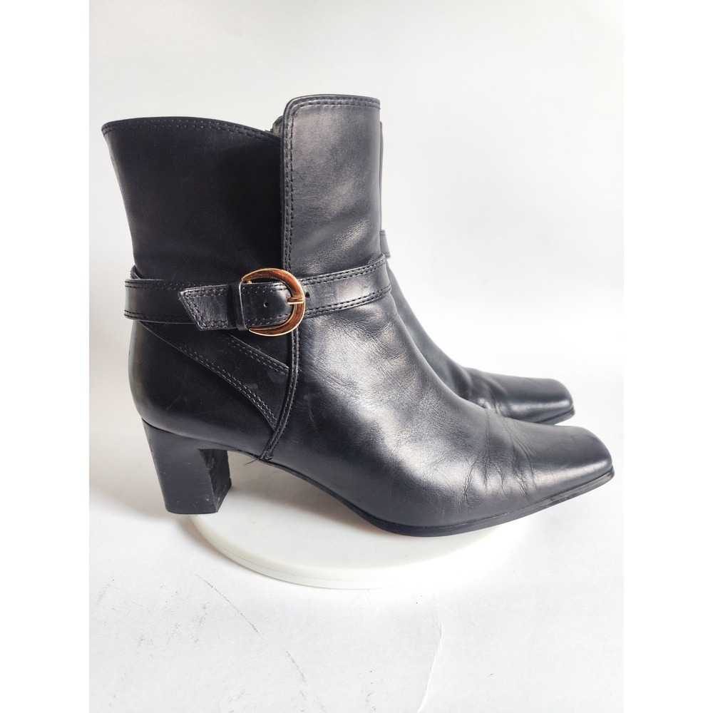 Nine West Ankle Boots 8 Y2k Vintage 90s Square Toe Buckle Block Heel Leather